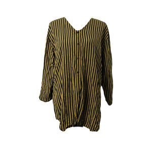 Silk House Women's Shirt Black Striped Button Front Long Sleeve Size Large